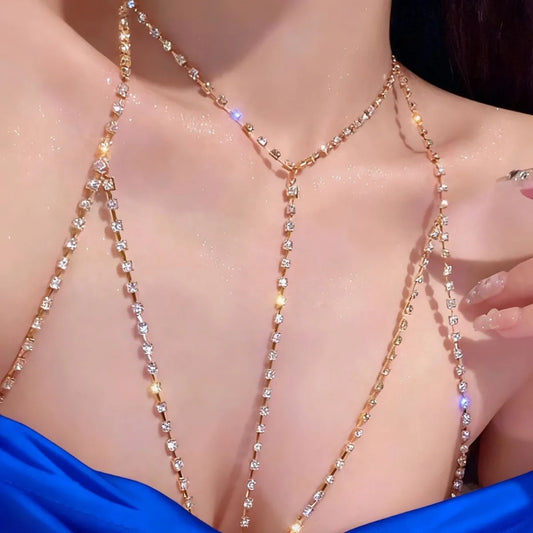 Sexy Chest Chain Rhinestones GD1 – Sparkling Y2K European