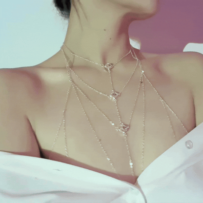 Luxury Square Crystal Multilayer Chest Chain GK1 – Silver Zircon